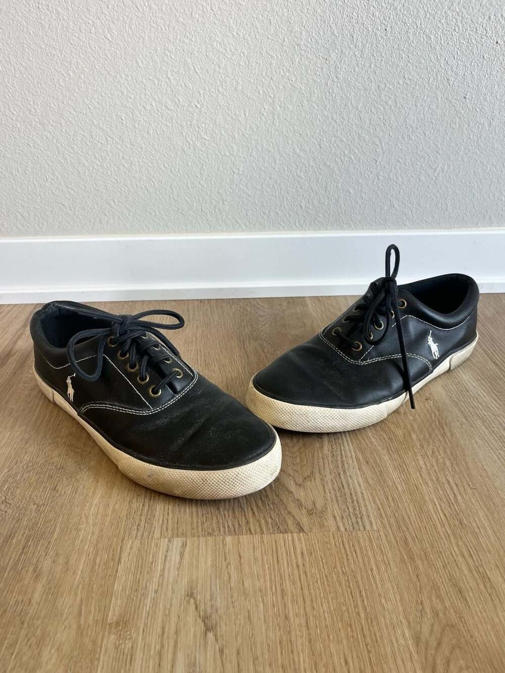 Polo Ralph Lauren, Forestmont II Black Leather Black Sneakers,Slip Ons,Preppy,10